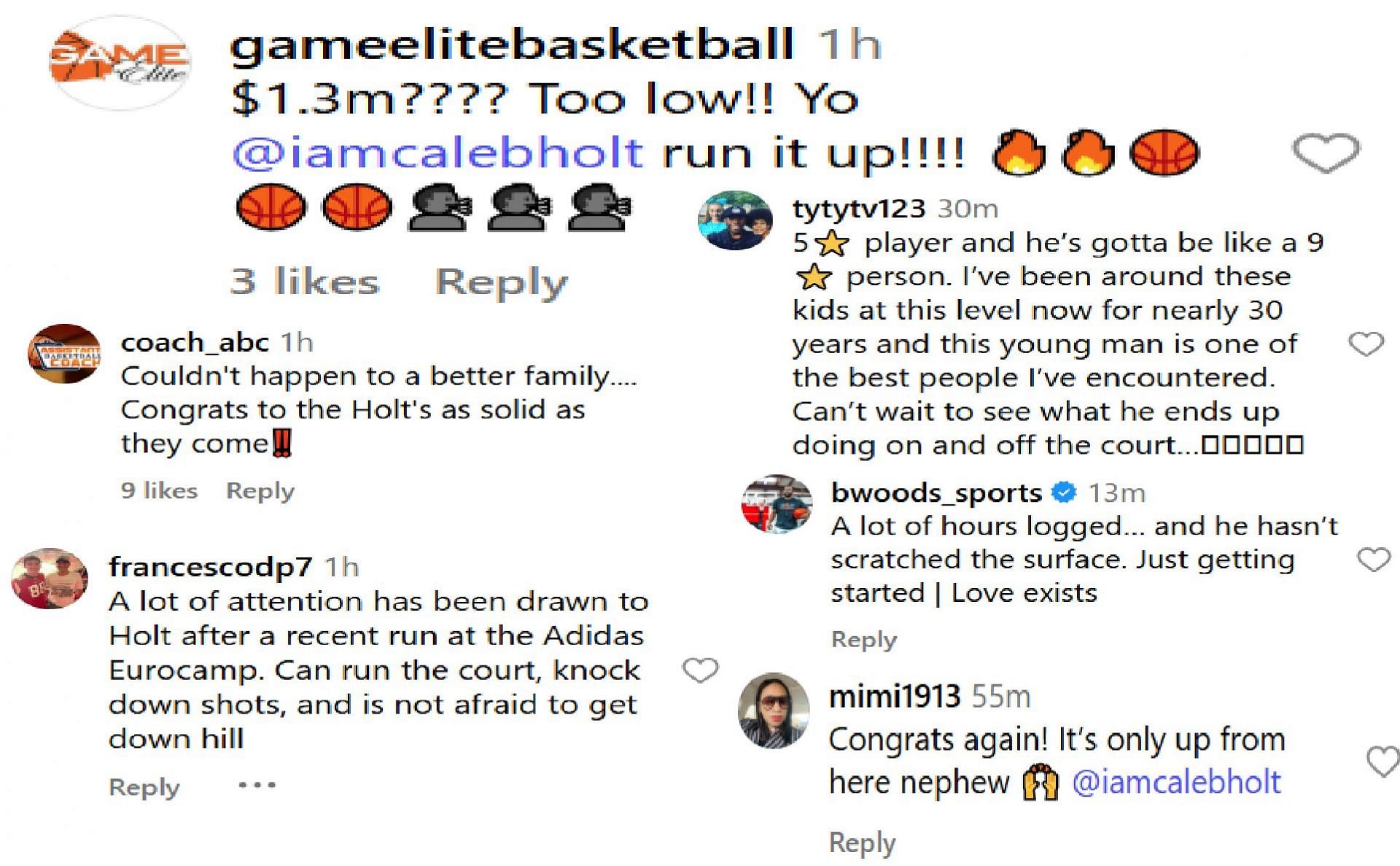Hoops fans react to Caleb Holt's new NIL valuation (source: IG/ greenlightmedia)